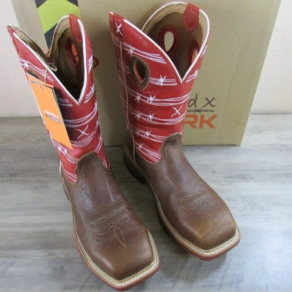 Twisted X Men's 12" Western Nano Toe Work Boot Distressed Saddle/ Ruby MXBNW01 - Picture 2 of 4